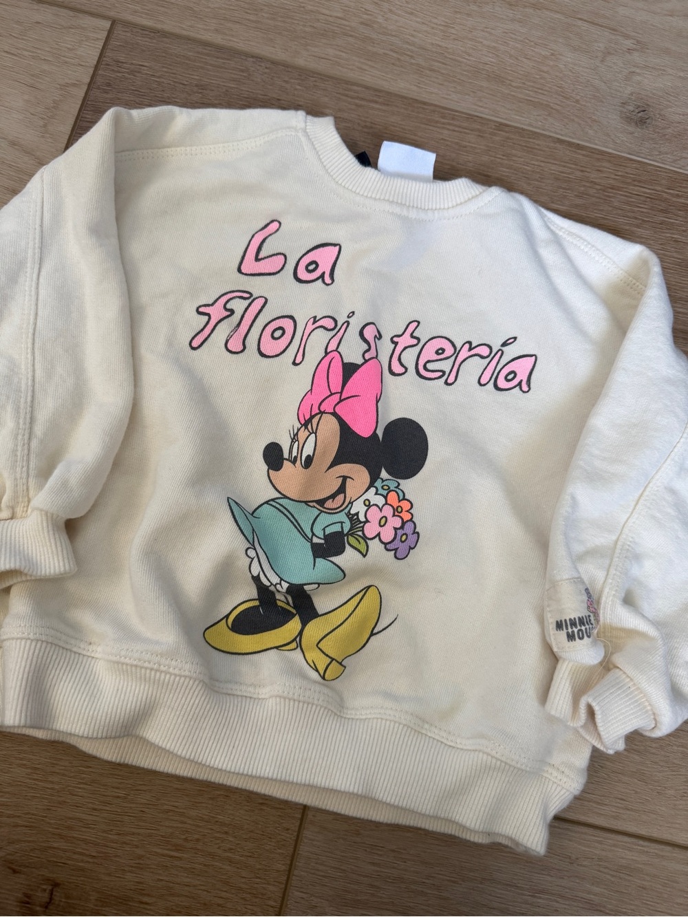 Zara Cream Minnie Mouse 'La Floristería' Sweatshirt with Pink Accents